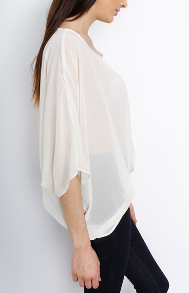 White Dolman Top with Back Zipper Detail