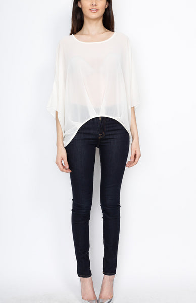 White Dolman Top with Back Zipper Detail