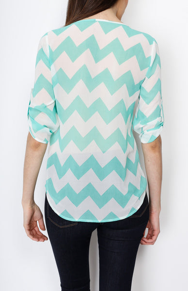 Jade Three Quarter Chevron Top with Button Down Detail