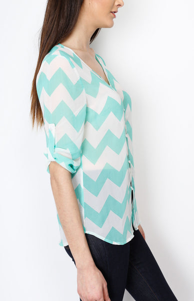 Jade Three Quarter Chevron Top with Button Down Detail