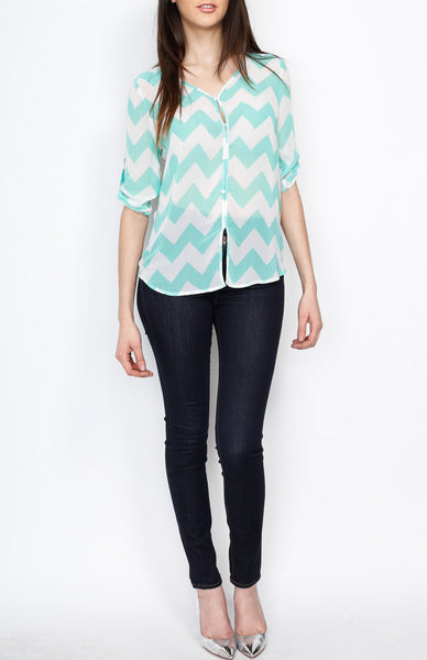 Jade Three Quarter Chevron Top with Button Down Detail