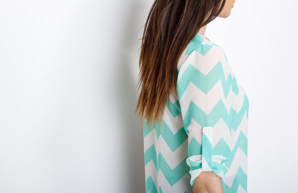 Jade Three Quarter Chevron Top with Button Down Detail