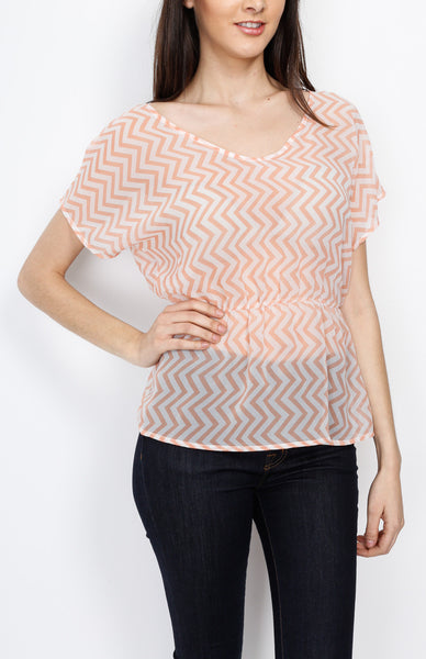 Beige Chevron Dolman Top