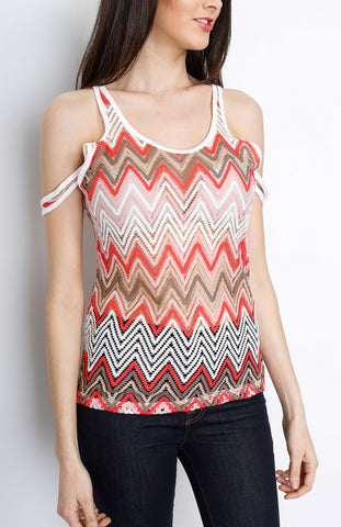 Red Chevron Laced Tank Top with Open Back