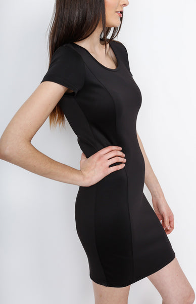 Black Bodycon Dress with Floral Mesh Detail and Back Zipper