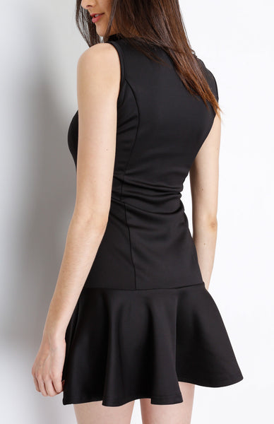 Black Skater Dress with Floral Mesh Detail