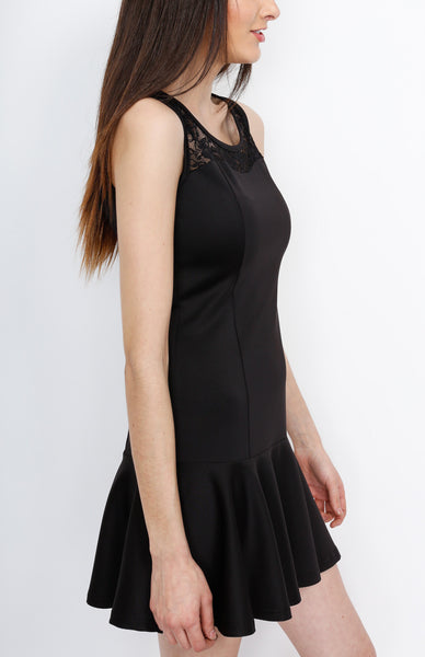 Black Skater Dress with Floral Mesh Detail