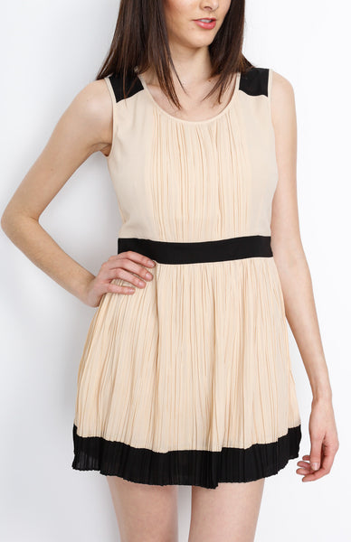 Khaki Mesh Pleated Dress