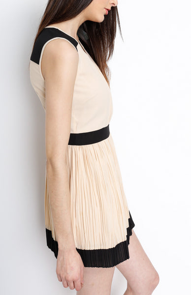 Khaki Mesh Pleated Dress