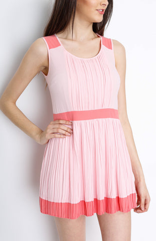 Pink Mesh Pleated Dress