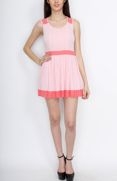 Pink Mesh Pleated Dress