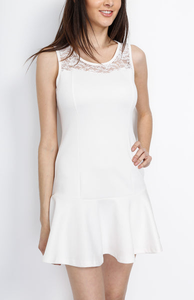 White Skater Dress with Floral Mesh Detail