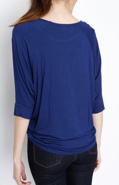 Blue 3/4 Knit Top with Emblishment Detail