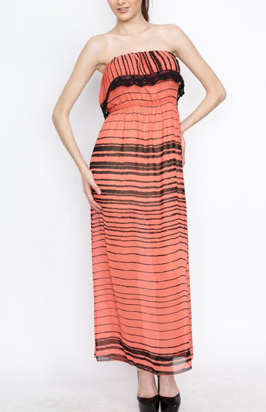 Orange Ruffle Fringe Maxi Dress With Strap