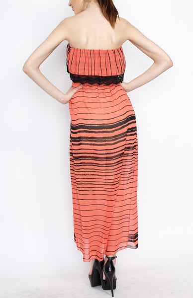 Orange Ruffle Fringe Maxi Dress With Strap