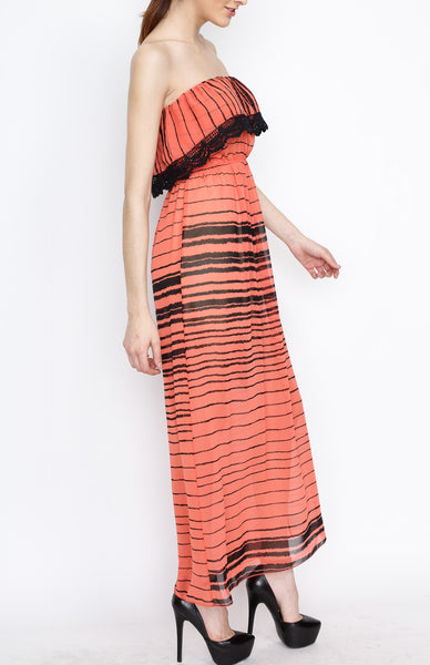 Orange Ruffle Fringe Maxi Dress With Strap