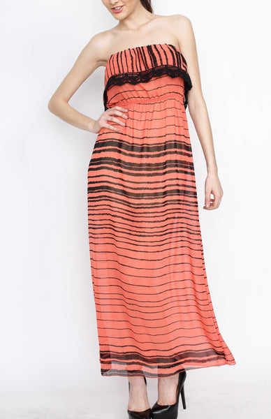 Orange Ruffle Fringe Maxi Dress With Strap