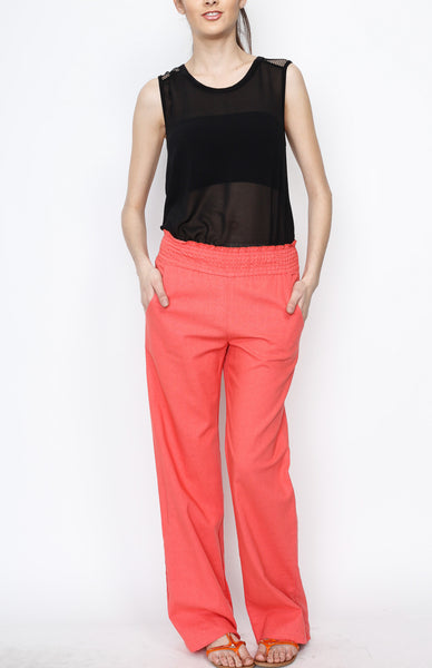 Coral Linen Pants