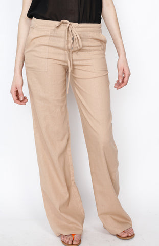 Beige Linen Draw Strings Pants