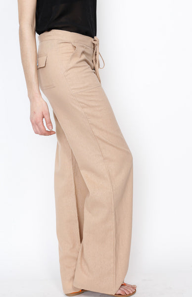 Beige Linen Draw Strings Pants