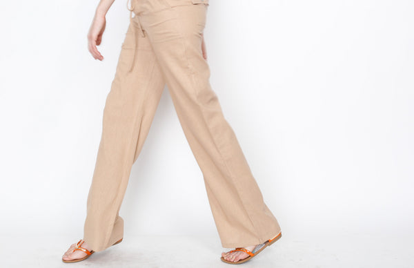 Beige Linen Draw Strings Pants