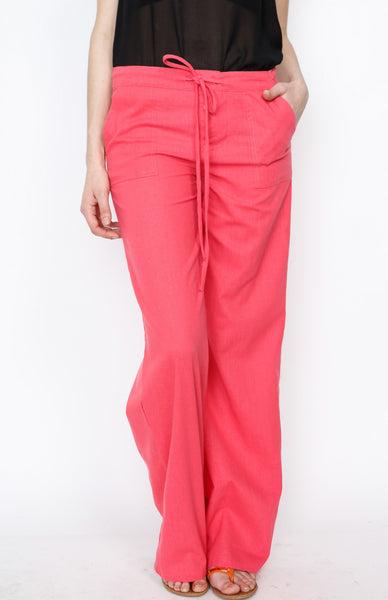 Coral Linen Draw Strings Pants