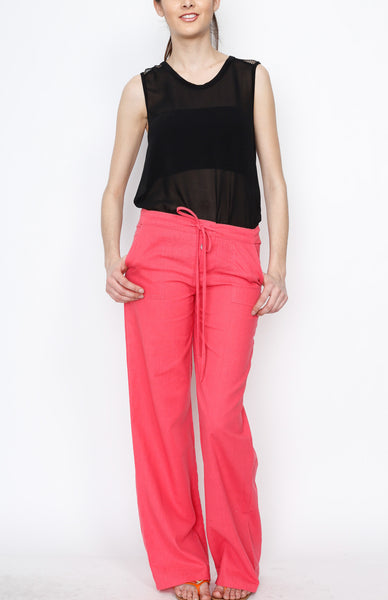Coral Linen Draw Strings Pants