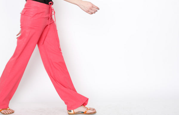 Coral Linen Draw Strings Pants