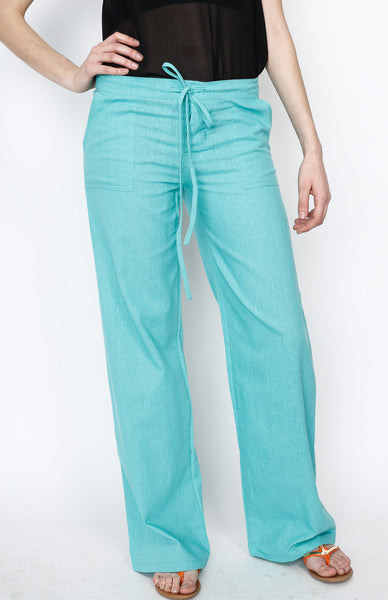 Mint Linen Draw Strings Pants