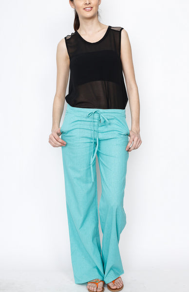 Mint Linen Draw Strings Pants