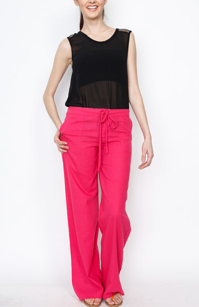 Pink Linen Draw Strings Pants