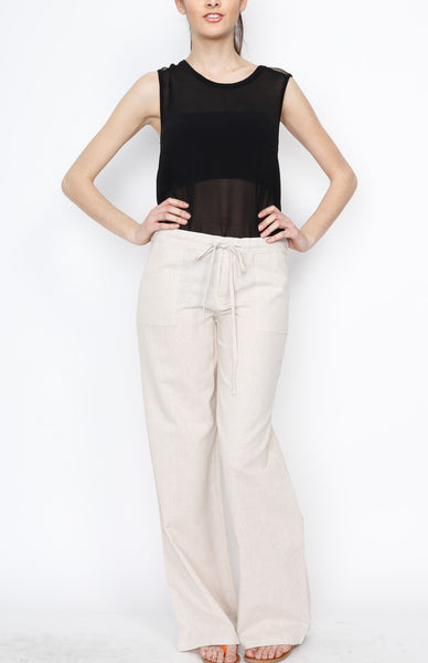 Taupe Linen Draw Strings Pants