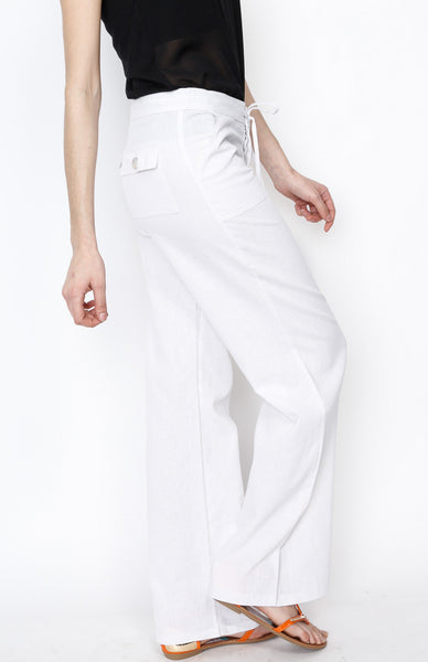 White Linen Draw Strings Pants