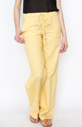 Yellow Linen Draw Strings Pants