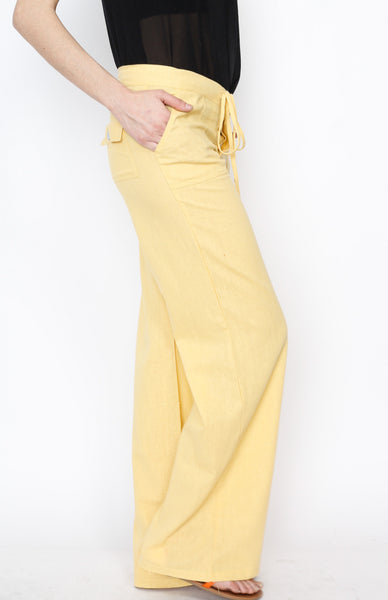 Yellow Linen Draw Strings Pants