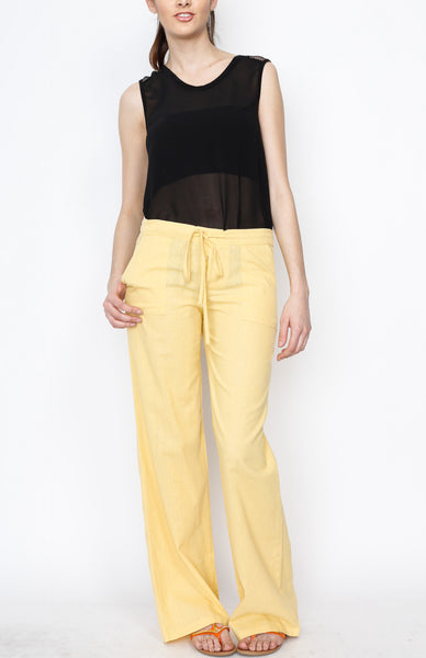 Yellow Linen Draw Strings Pants