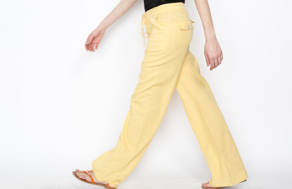 Yellow Linen Draw Strings Pants