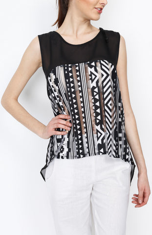 Black and White Aztec Print with Back Slits Detail