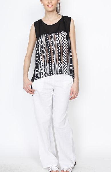 Black and White Aztec Print with Back Slits Detail