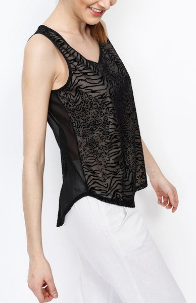 Black Woven Animal Print Tank Top