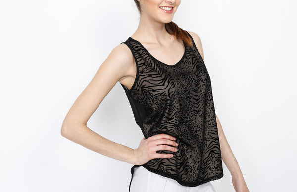 Black Woven Animal Print Tank Top