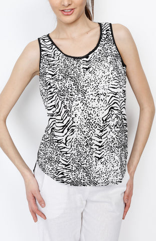 White Woven Animal Print Tank Top