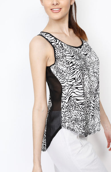 White Woven Animal Print Tank Top