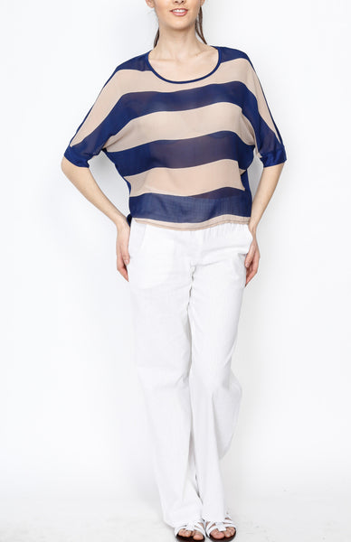 Blue and Taupe Stripe Dolman Top