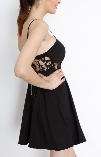 Black Bodycon with Floral Crochet Detail and Back Zipper