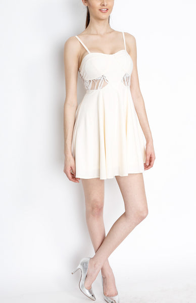 Cream Bodycon with Floral Crochet Detail and Back Zipper