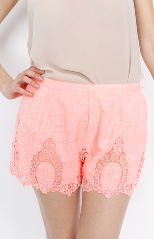 Neon Pink Laced Shorts with Trim Detail