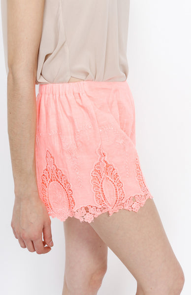 Neon Pink Laced Shorts with Trim Detail