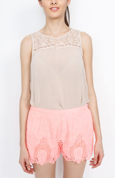 Neon Pink Laced Shorts with Trim Detail