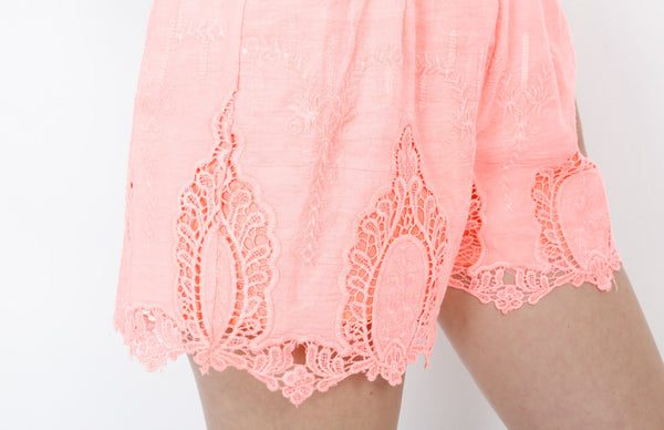 Neon Pink Laced Shorts with Trim Detail